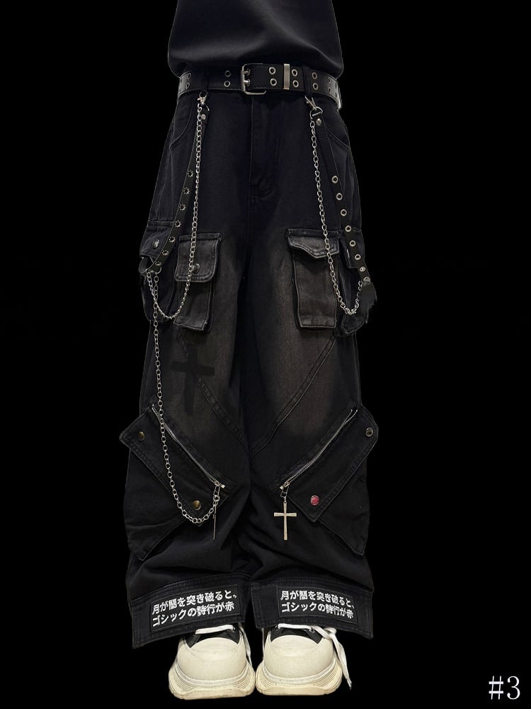 Details Black with Jeans Edge Urban Cargo Faded Zipper Straight-Leg