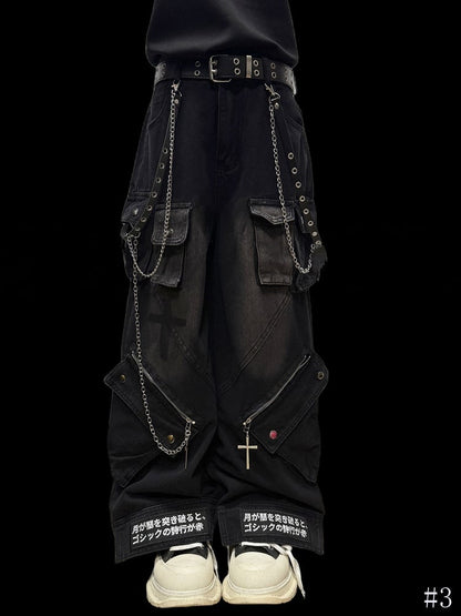 Details Black with Jeans Edge Urban Cargo Faded Zipper Straight-Leg