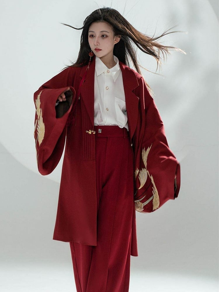 Notched Front Unisex Centipede Coat Button - Style Red Chinese Collar