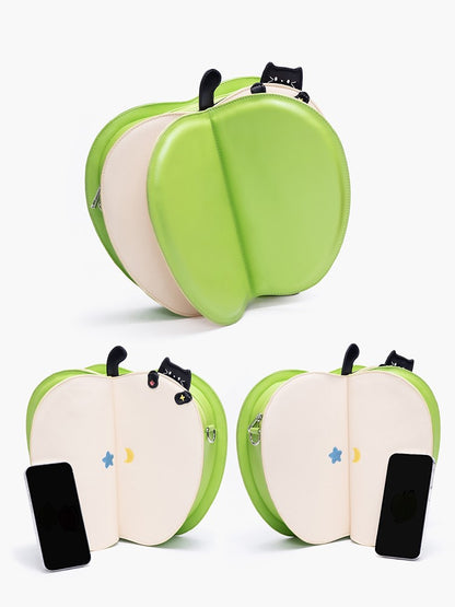 Moon  Star Core Backpack And 2-Way With Kawaii Green Flip Apple Cat Embroidery Creative