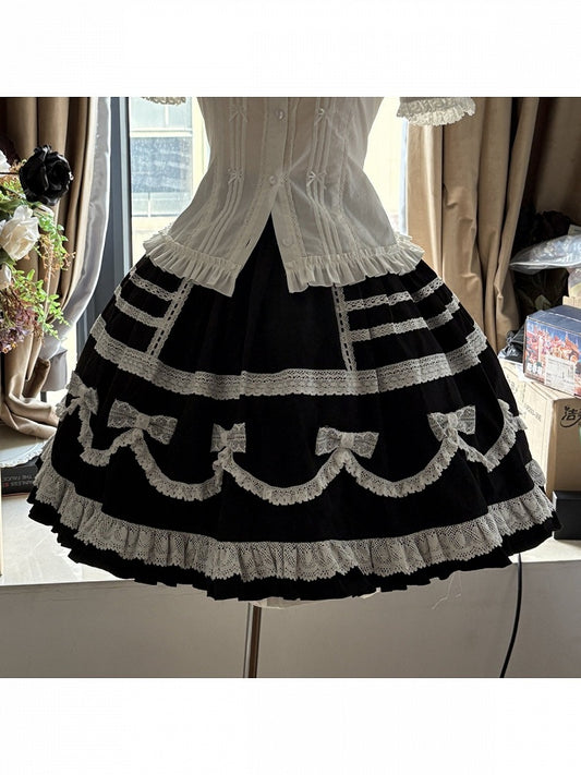 Black & White Bow Lace-Trimmed Skirt - Hana Studio