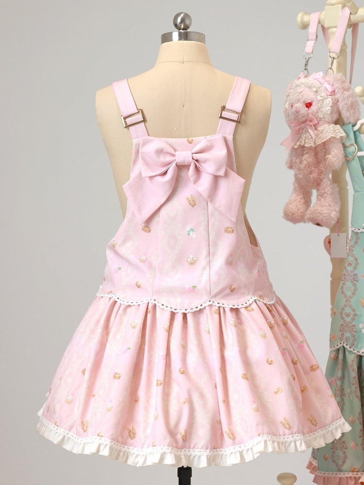 Pink Bear & Strawberry Print Adjustable-Strap Jumper Dress - Honey Village