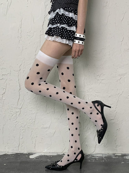 Y2K Polka-dot Overknee Fashion Pattern Gyaru White Stockings