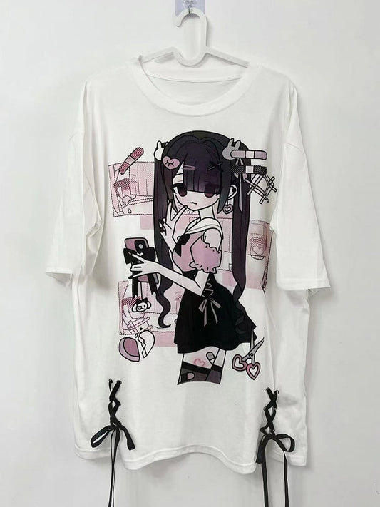 ジライケイ レースアッププリントTシャツ 漫画 ホワイト 詳細