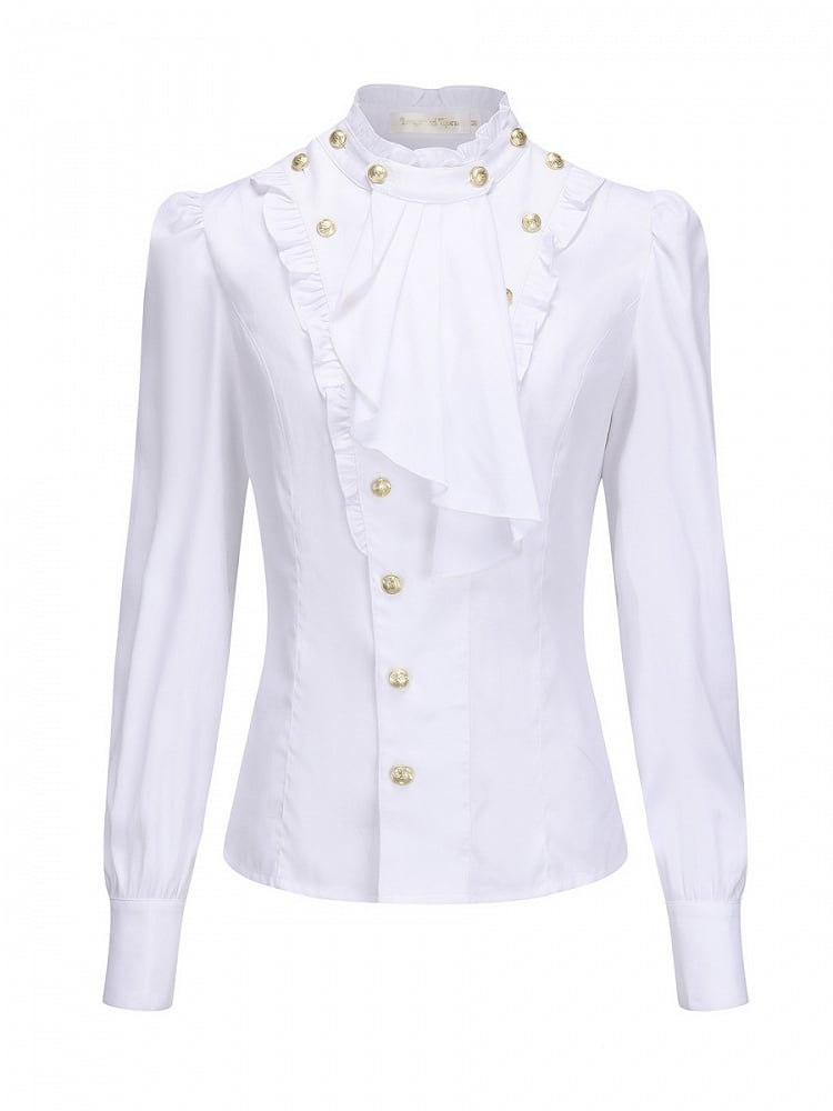 Ouji Aristocrat Lolita Jabot-Hemd im Ritterstil mit weißem Kragen