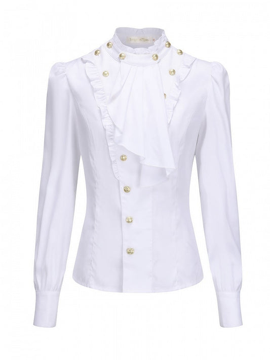 Ouji Aristocrat Lolita Jabot-Hemd im Ritterstil mit weißem Kragen