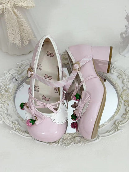 Hem Mid-heel 4.5cm Heel with Scalloped Mary Pink Sweet Lolita Light Janes