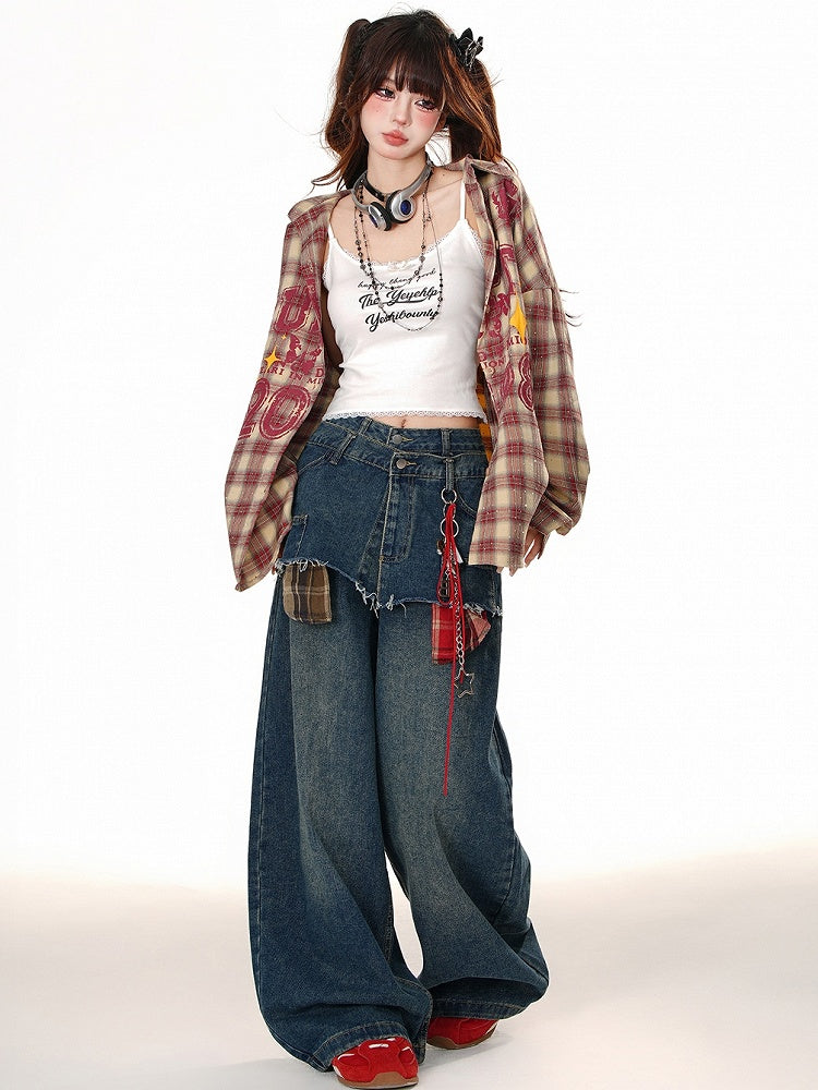 Gefälschtes zweiteiliges blaues Jeans-Design mit weitem Bein