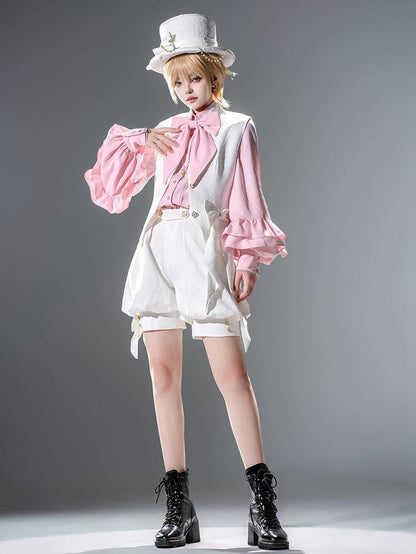 Bowtie Ouji Long Bishop Sleeves Shirt with Pink Lolita