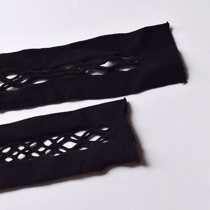 Long Gothic Gloves Black/White Punk Fishnet Style