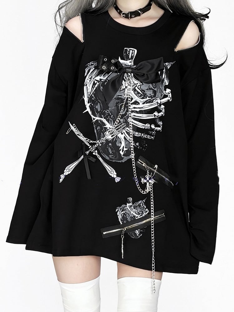 Zip-ShoulderHardware BlackWhite/BlackBlue Convertible Accentsin Print Topwith StrawberryRibcage
