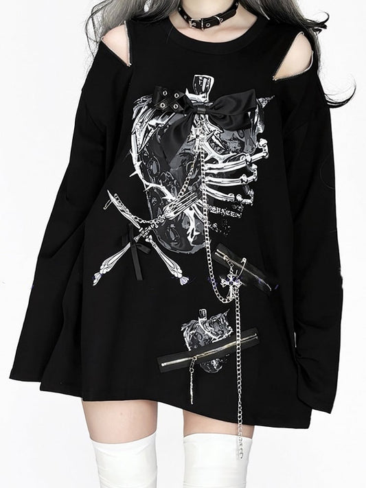 Zip-ShoulderHardware BlackWhite/BlackBlue Convertible Accentsin Print Topwith StrawberryRibcage