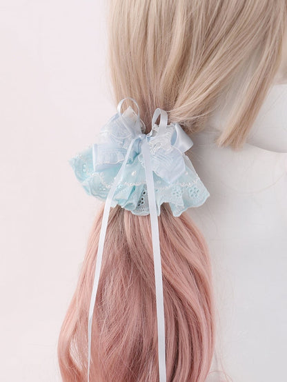 Ribbon Long Lace Hairclips Lolita Blue/Pink Bowknots