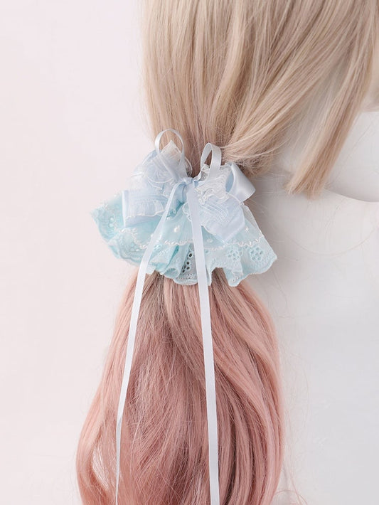 Ribbon Long Lace Hairclips Lolita Blue/Pink Bowknots