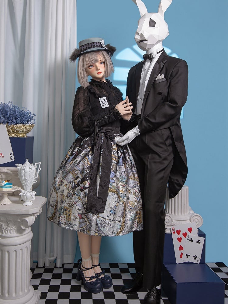 in Skirt Alice Sweet Wonderland Print Black Lolita Theme