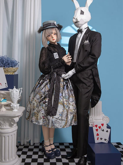 in Skirt Alice Sweet Wonderland Print Black Lolita Theme