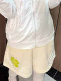 Shorts Lucky Four-Leaf Clover Print Beige Loose