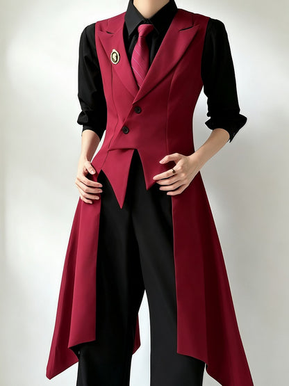 Swallow-Tail Red Elegant Prince Long Waistcoat - ROAE