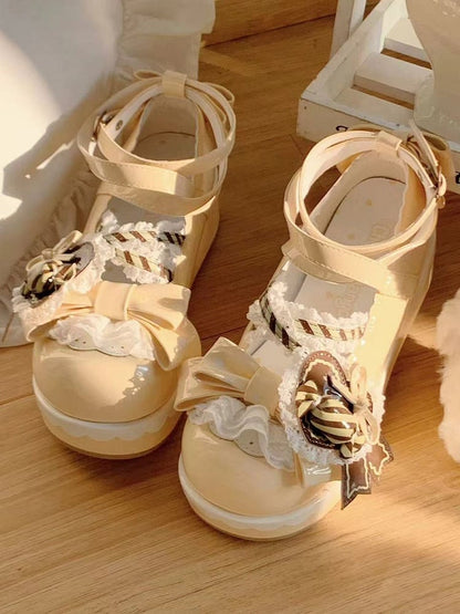 Jane Shoes Mary PU with Accents Bows Yellow Sweet Platform