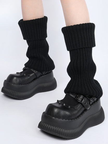 Style Straps Jane Shoes Punk Details and Studs Mary in Black Velcro with Platform Buckle