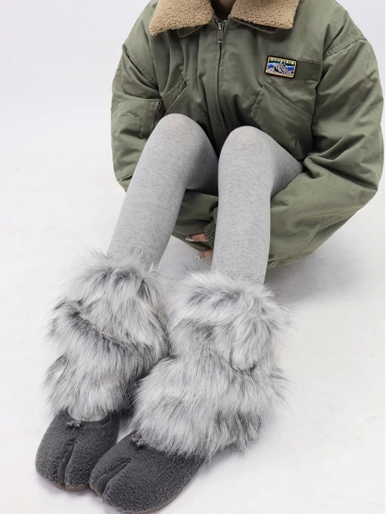 Gray Faux Fur Leg Warmers 20cm - AY To films