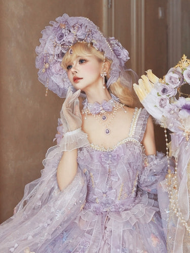 Decorated Details Bow Chain Bead Purple Necklace