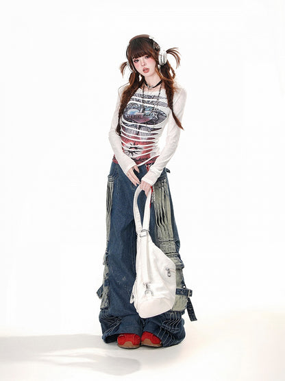 Round Punk Top Black/White Graphic Glamorous Neck