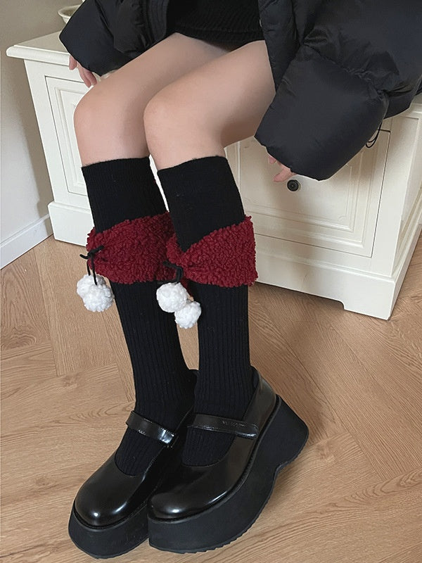 Sweet Bowknot Stockings with Pompoms