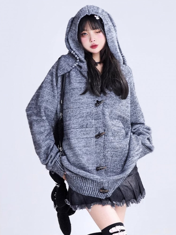 Hooded Cardigan Ears Gray Bunny