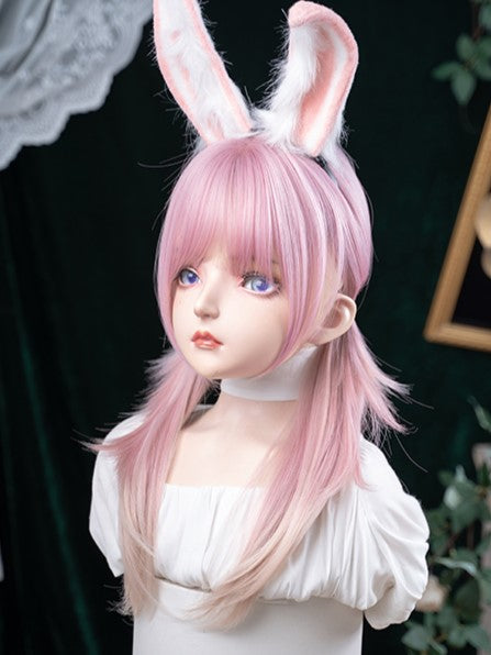 Air Ombre Wig Straight Color Pink 68CM Hair Length With Bangs