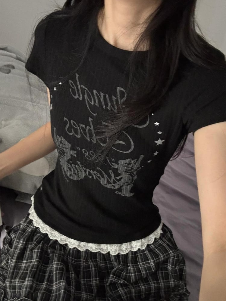 Alt Lace T-shirt Black Everyday with Trim