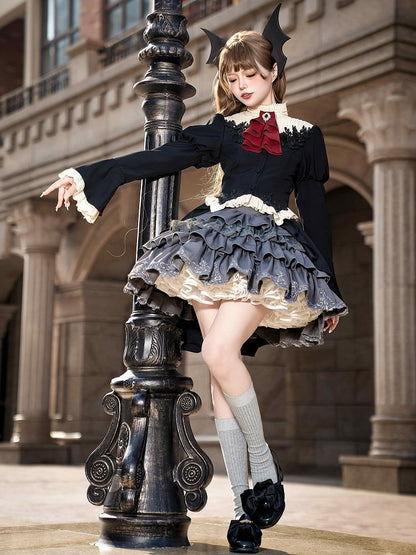 Black Ouji Swallow Tail Gothic Lolita Long Sleeves Top