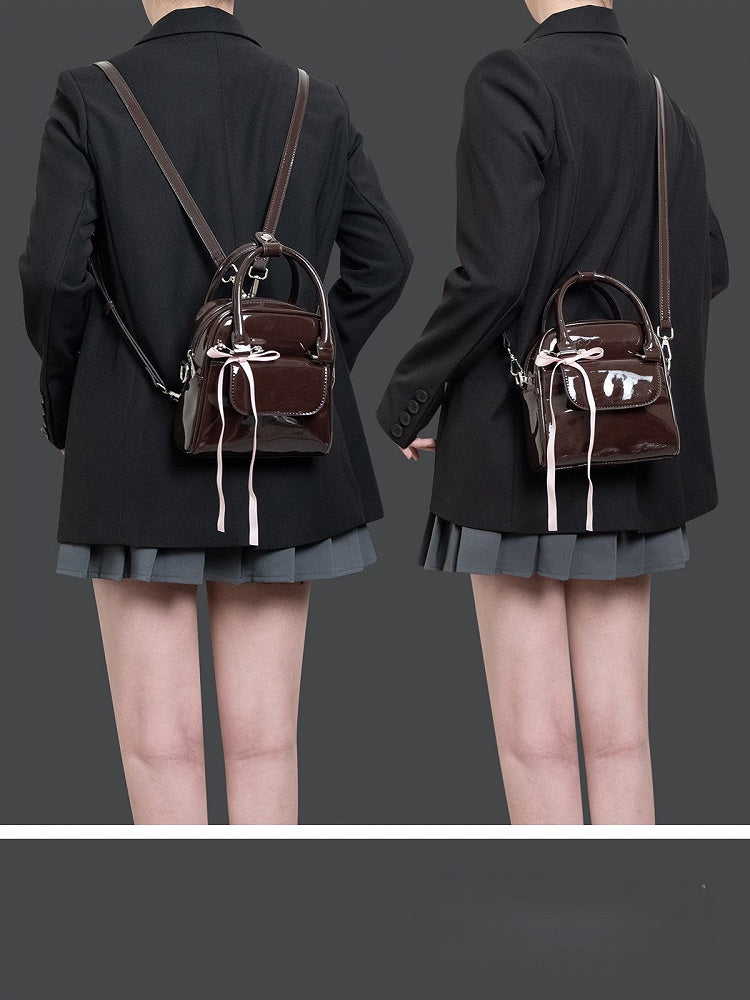 Ribbon Backpack With Kawaii Chocolate Bow 3-Way Glossy Brown