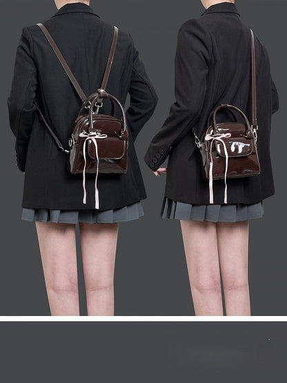 Ribbon Backpack With Kawaii Chocolate Bow 3-Way Glossy Brown
