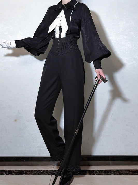 High Belt Ouji Black Corset Waist Boned Lolita Pants