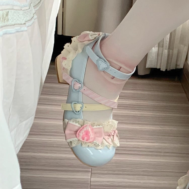 Strawberry Sea Sweet Salt Mary Jane Shoes Blue Lolita Cake