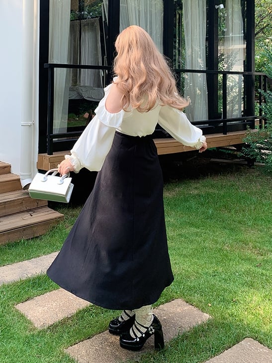 / Bowknot Detachable Shoulder Plus Size Black Waist Dress Cutout with High Pink and