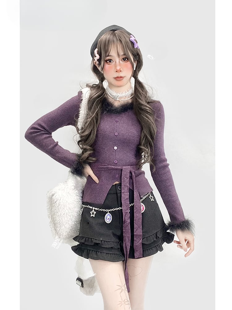 Dunkelgraue Shorts mit hoher Taille und Rüschenbesatz