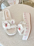 Lolita Lace White Accents Plush Sweet Bow Ear Platform Bunny Slippers Trim
