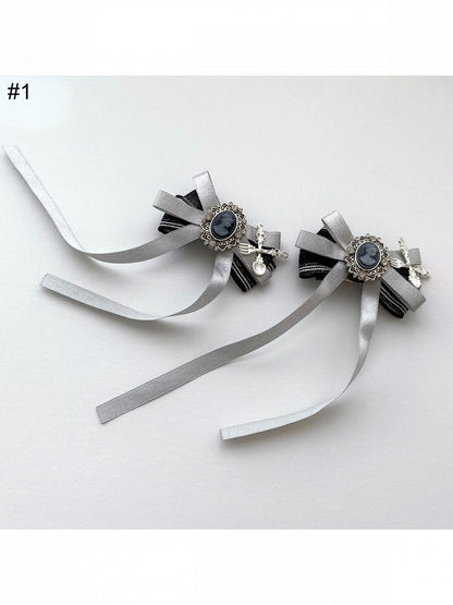 Gray Bow Cutlery Accent Lolita Brooch with Two Options - Vivian's Diary