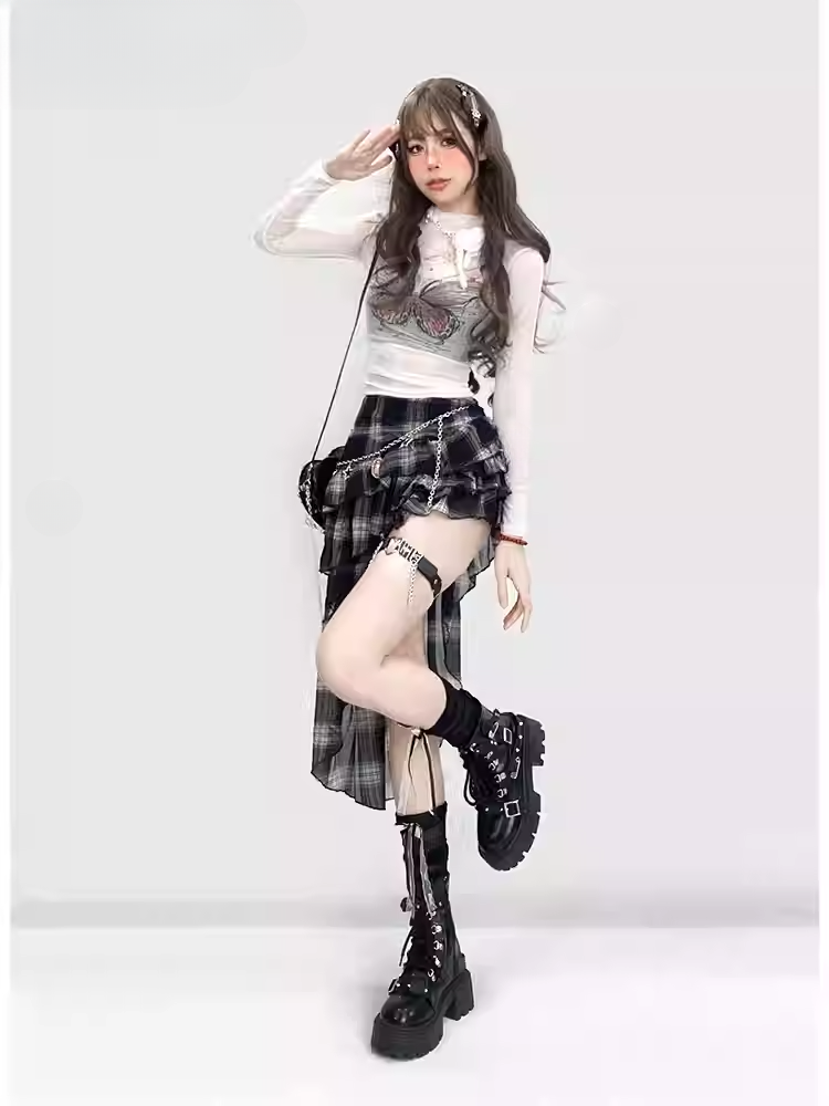 Y2K White Semi-Sheer Mock Neck Butterfly Glamorous Slim-fitting Top