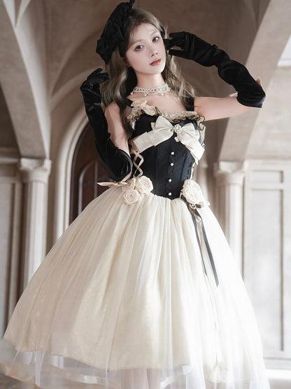 JSK Corset Nœud Abricot avec Ornements Roses en Perles - Qian Mu
