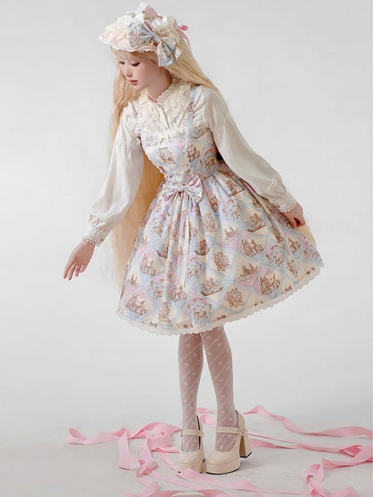 Rabbit Theme Sweet Lolita JSK Dress with Blue Diamond Print
