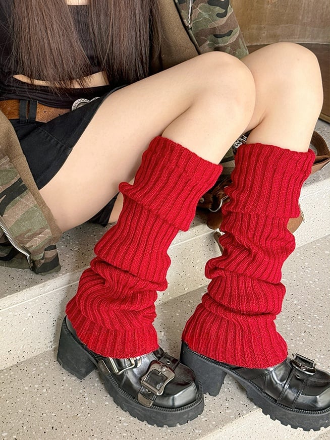 Jambières tricotées rouges/bordeaux/blancs Y2K 70 cm