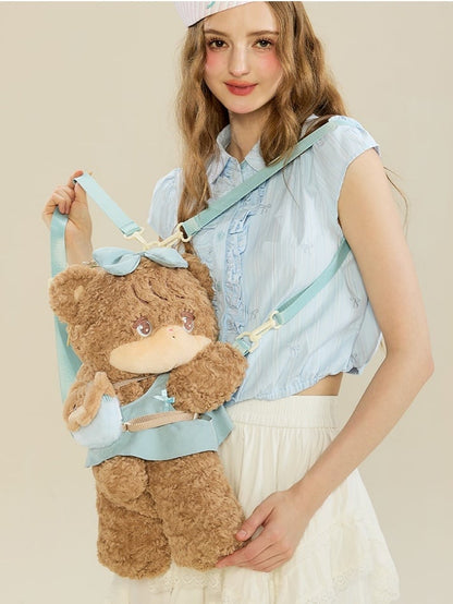Blue / Crossbody Bear Kawaii Brown Backpack Plush