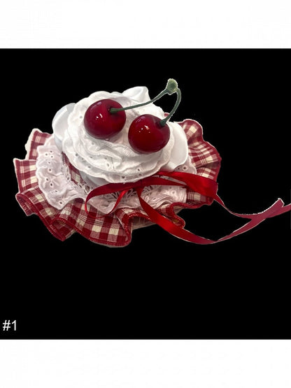 Mini Lace Hat with Cherry Accent in Two Tones - Rosede Cheese
