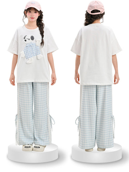 T-Shirt Baumwolle Adorable Puppy Applique Weiß Lose