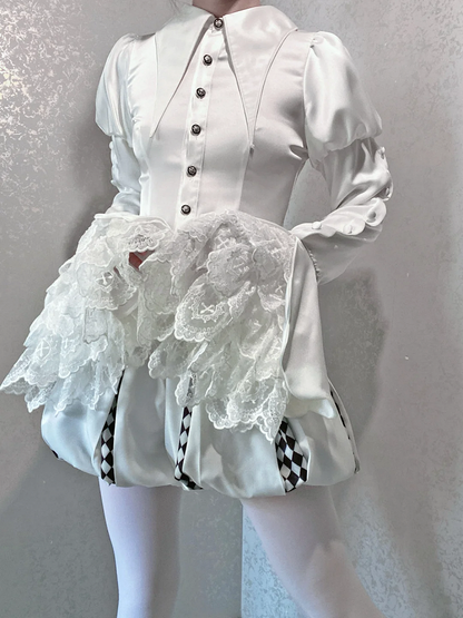 折り返しシャツ テール王子袖 ホワイトポイントロリータロングカラー