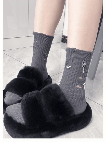 Skeleton with 3 Metal Colors Socks Gothic Ankle