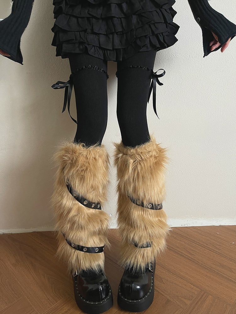 Decorations Punk Strap Warmers White/Khaki/Black Plush Leg PU Leather with